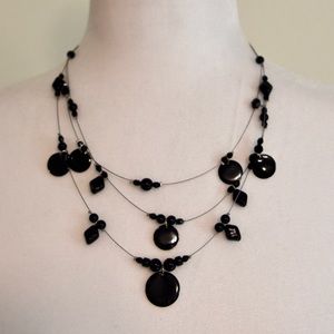 Black and Silver Multi Strand Layered Necklace